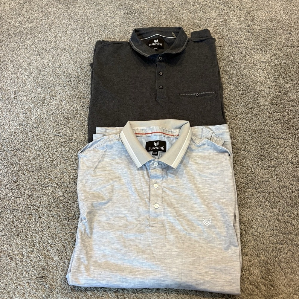 Buttercloth Shirts Mens 2XL XXL Regular Fit Long Sleeve Preppy Office - Lot of 2